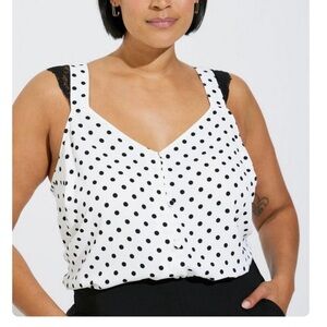 Torrid Black White Polka Dot Studio Crepe‎ De Chine Button Front Tank Size 3X